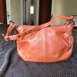 Vintage COACH Orange Leather Shoulder Hobo Handbag